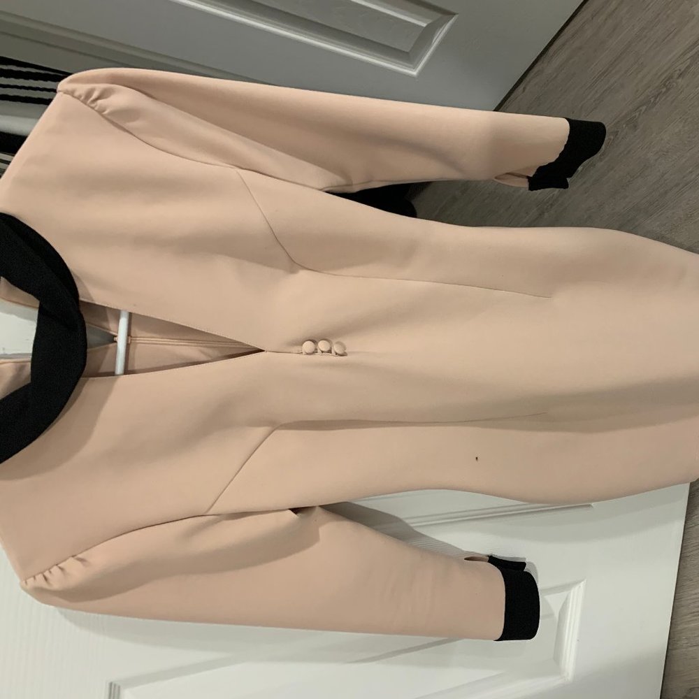 Baby pink and black collared fitted dress